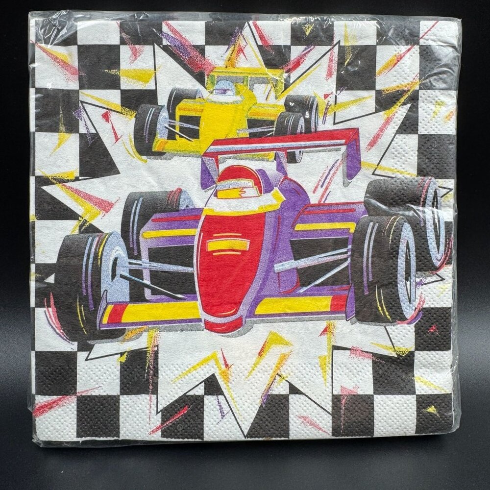 90's Victory Lane Race Car Party Napkins 4 Packs Vtg USA Made Checkered Flag - Picture 2 of 6